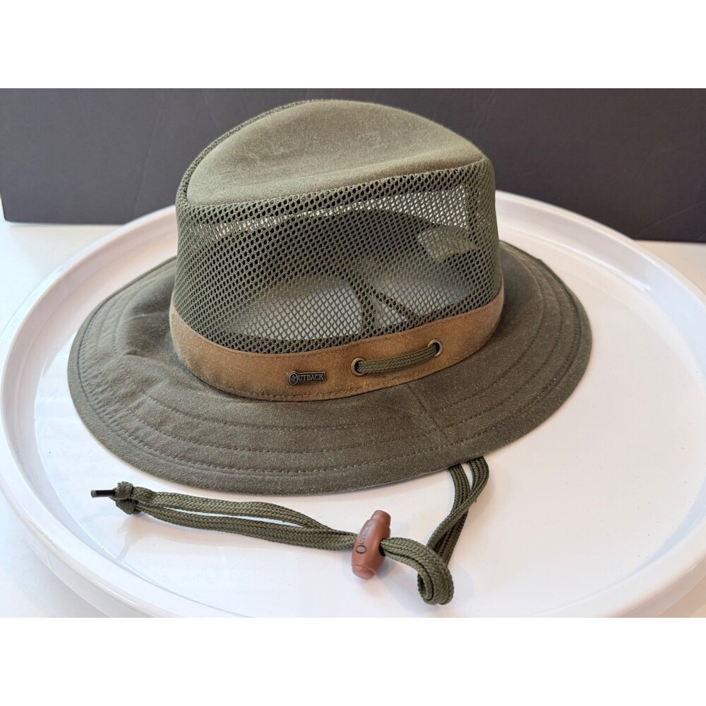 Outback Trading Co Oilskin Willis Mesh Hat L Brown Green Waterproof Safari